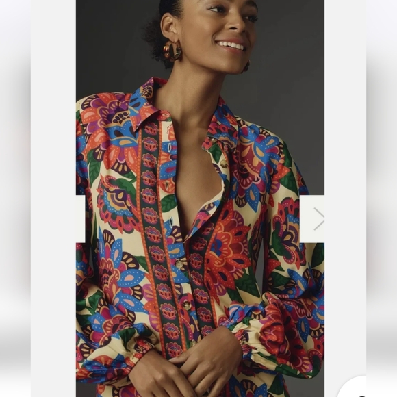 Farm Rio Long Sleeve Button Front Midi Dress - Picture 2 of 5